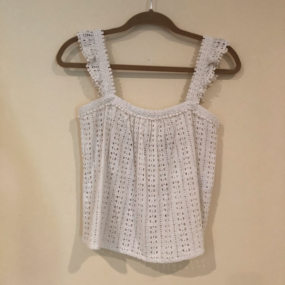 Sezane White Eyelet Ruffled Tank Sz.36